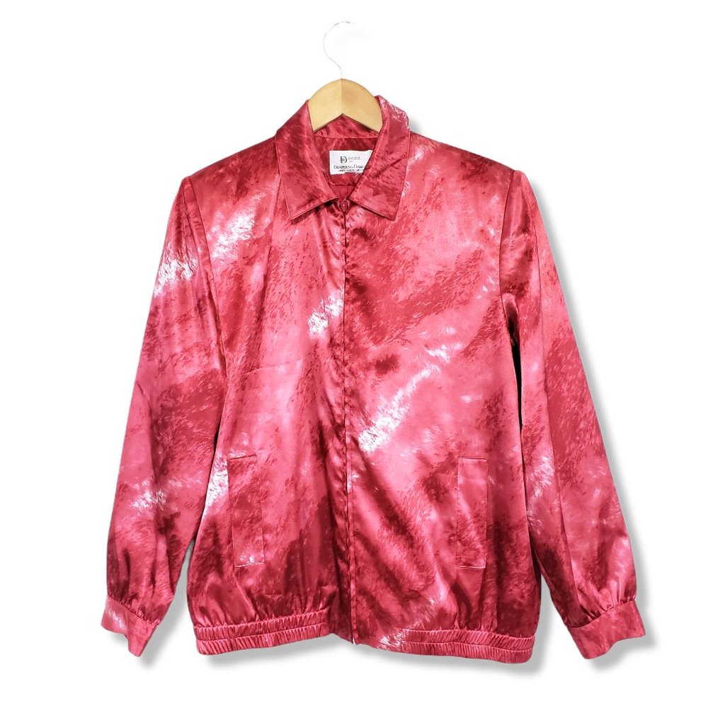 Vintage 80's Da Rue Red and White Marbled Zip-up Bomber Jacket Size Medium*